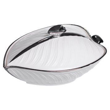 Супница 800 (мл) фарфоровая 26&times;18&times;14 (см) с крышкой Белый с серебром XL-4074AS XL-4074AS фото